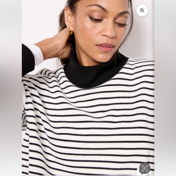 Evereve Black and White Striped Mock Neck Soft Brushed Fabric Top Size L - Picture 4 of 16